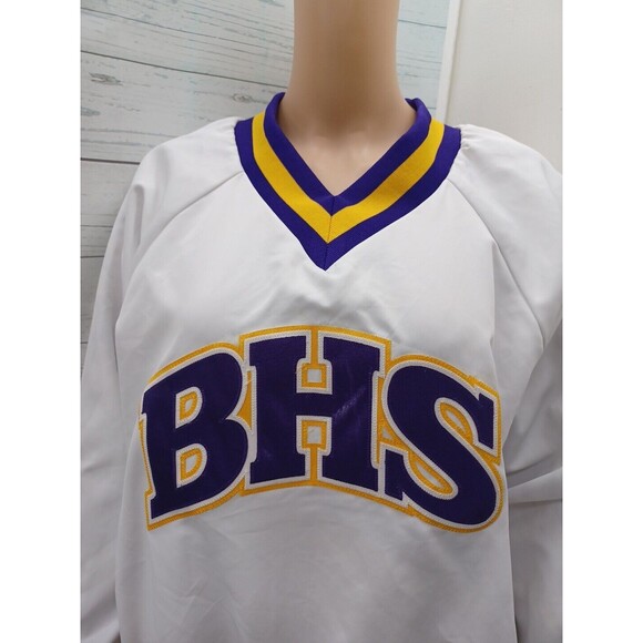 Vtg Varsity Spirit Cheerleader Pullover Jacket BHS Purple White Yellow M - Picture 2 of 11